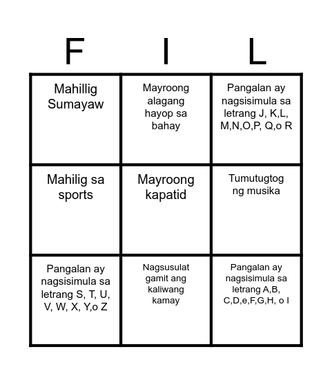 Untitled Bingo Card