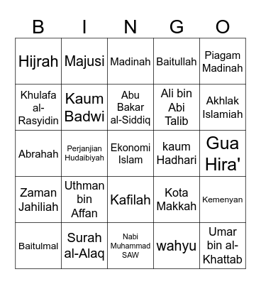 Tamadun Islam Bingo Card