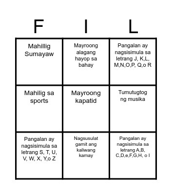 Untitled Bingo Card