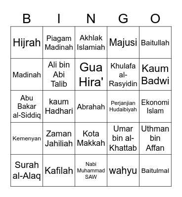 Tamadun Islam Bingo Card