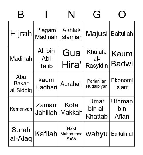 Tamadun Islam Bingo Card