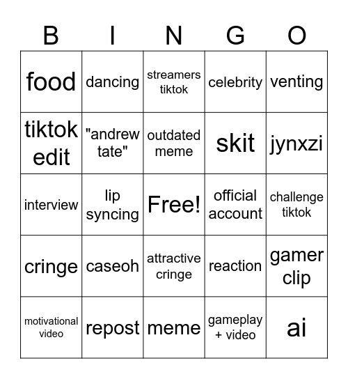 TIKTOK BINGO Card