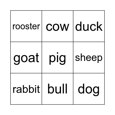 Farm Animals Bingo Card