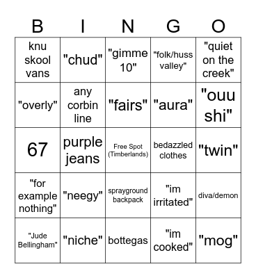 first day of school slop bingo Card