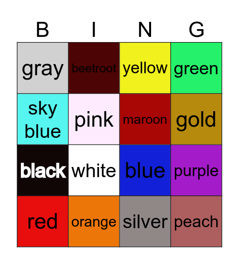 Bingo colors Bingo Card