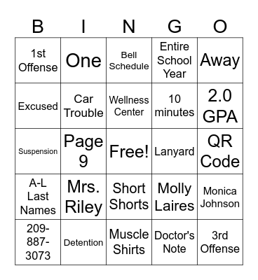 Planner Bingo Card