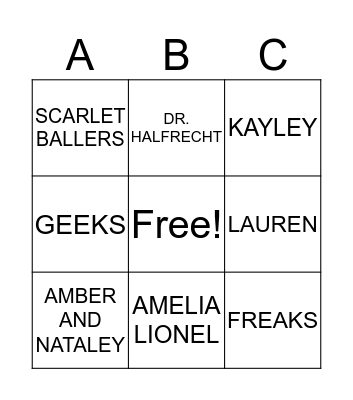 Freak The Geek Bingo Card