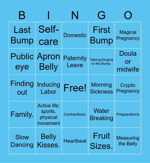 Pregnant Jayce Bingo Card