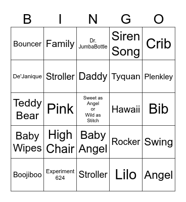 Sweet as Angel or Wild as Stitch Bingo Card
