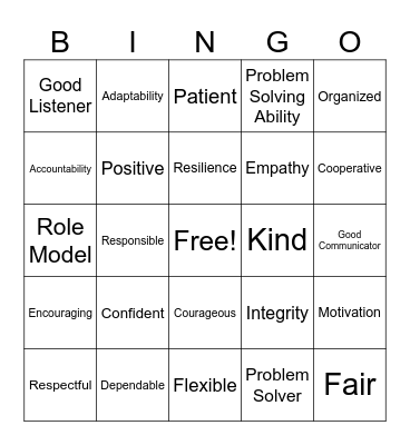 Good Leadership Qualities Bingo Card
