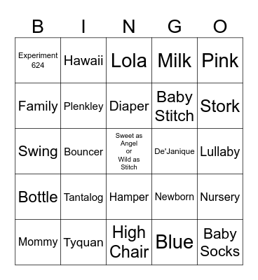 Sweet as Angel or Wild as Stitch Bingo Card