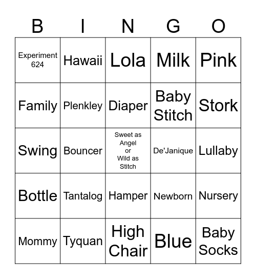 Sweet as Angel or Wild as Stitch Bingo Card
