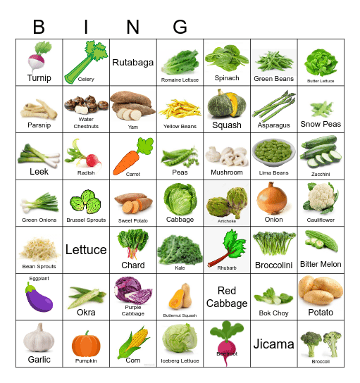 Vegetable Bingo Card