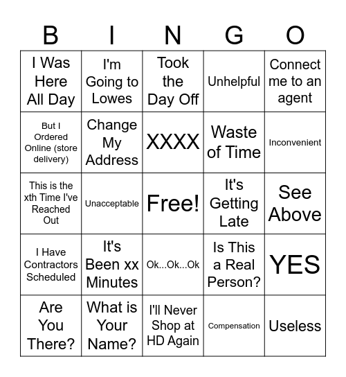 HD Customer Bingo Card
