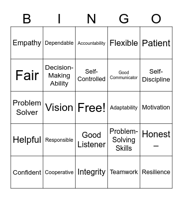 Good Leadership Qualities Bingo Card