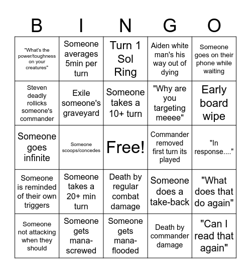 Commander Night Bingo Card