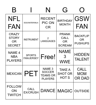 OMEGLE BINGO Card