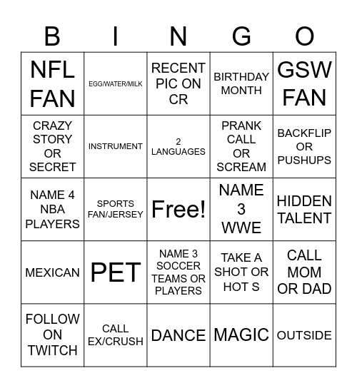 OMEGLE BINGO Card