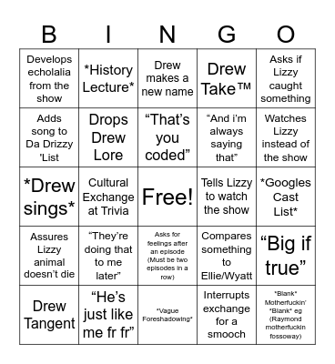 Drew Bingo Card