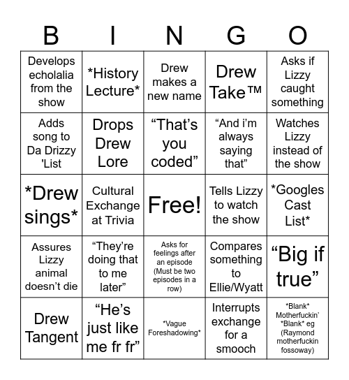 Drew Bingo Card