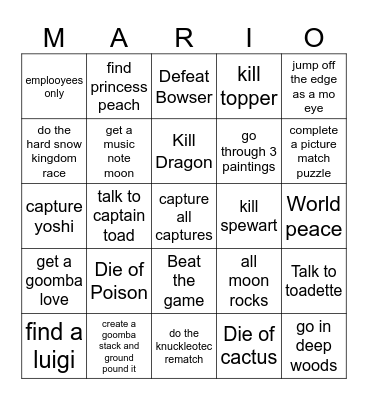 Mario Odyssey Bingo Card