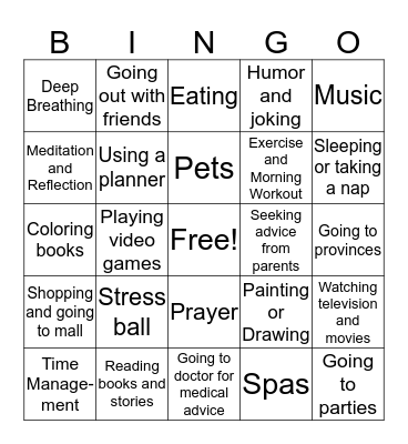 STRESS BINGO Card