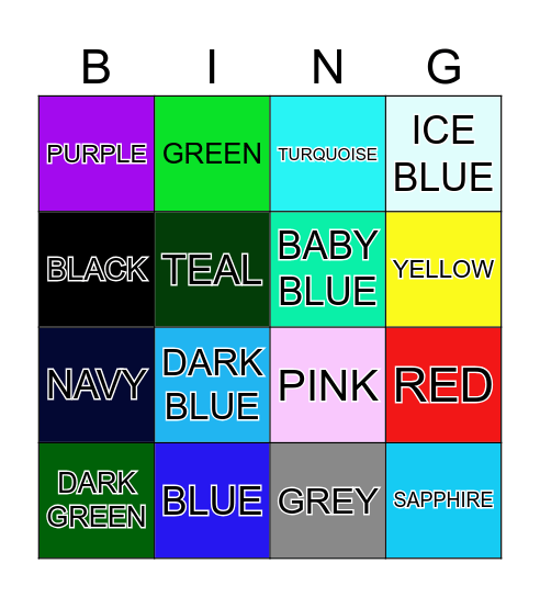 COLOURS NAME Bingo Card