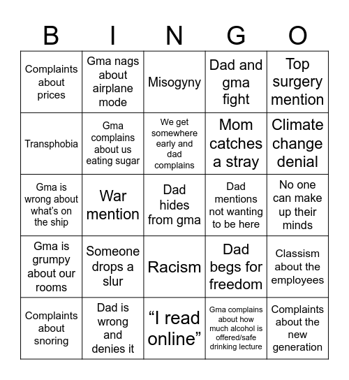 Bigot Bingo 8/3 Bingo Card