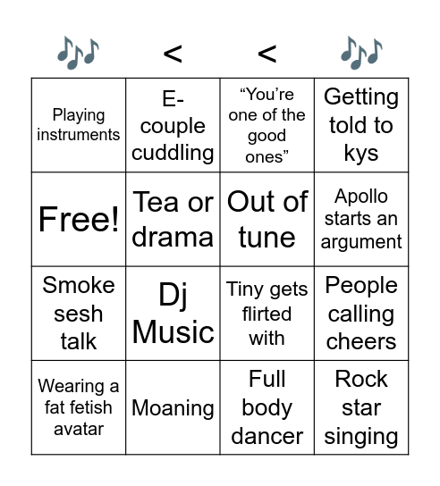 Drunkard Bingo (Tiny) Bingo Card