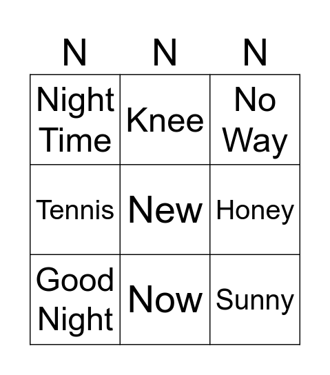 N Bingo Card