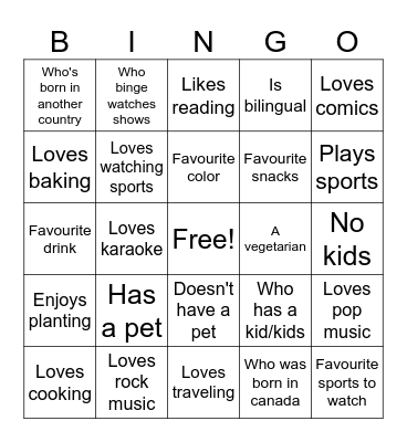 Neighbourhood Bingo Card