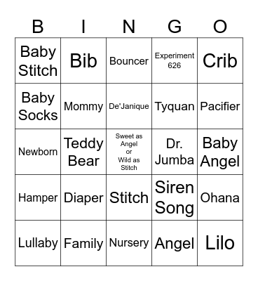 Sweet as Angel or Wild as Stitch Bingo Card