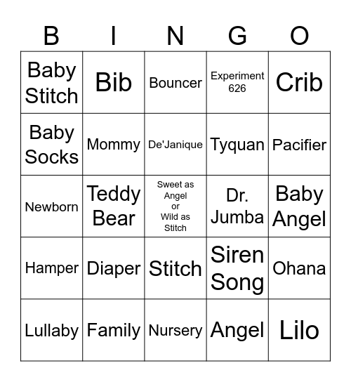 Sweet as Angel or Wild as Stitch Bingo Card