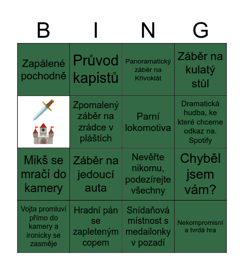 Zrádci 3 - Trailer Bingo Card