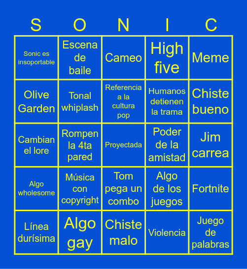 Sonic pelis Bingo Card
