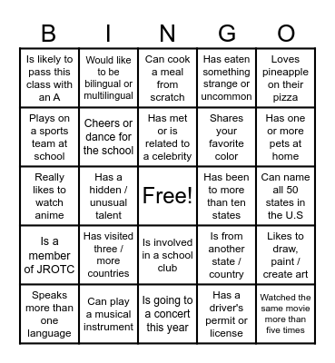 Find Someone Who: Bingo Card