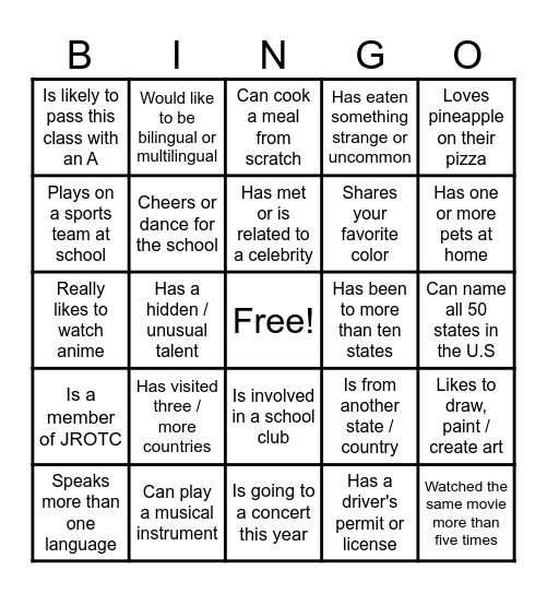 Find Someone Who: Bingo Card