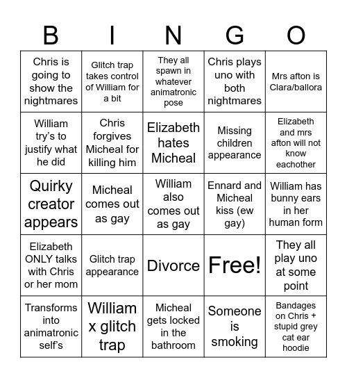 Afton family bingo Card