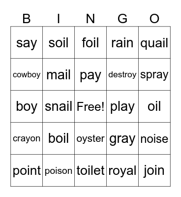 Phonics Bingo Card