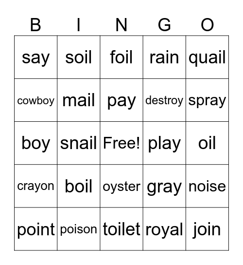 Phonics Bingo Card