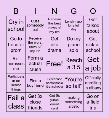 Stanley’s senior bingo list Bingo Card