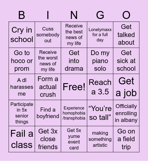 Stanley’s senior bingo list Bingo Card