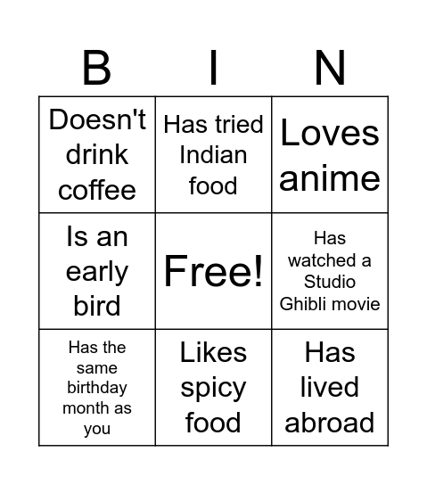 Untitled Bingo Card