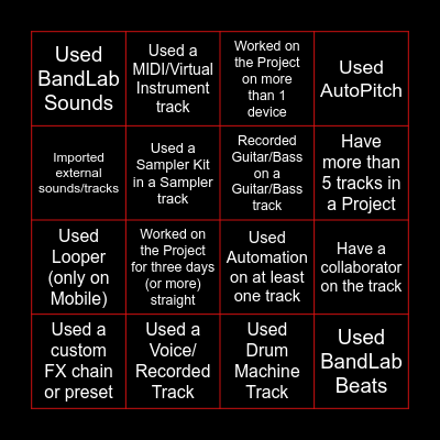 BandLab Bingo Card