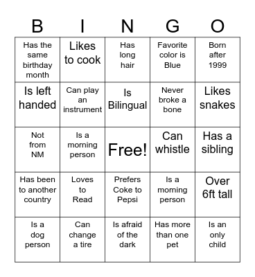 Get to Know Bingo Card