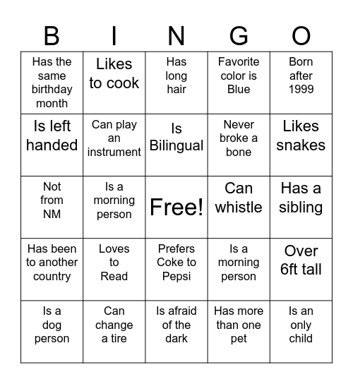 Get to Know Bingo Card