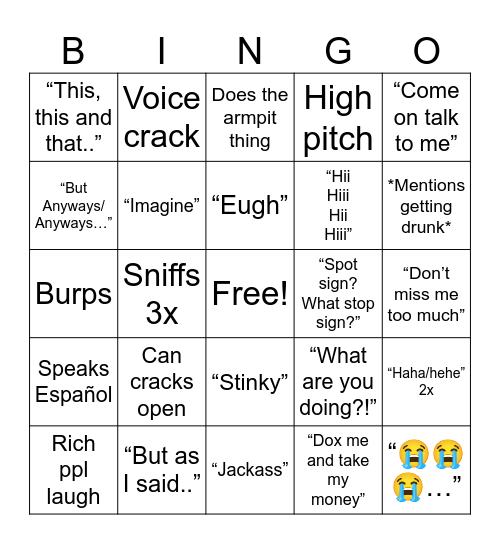 Kookie Bingo Card