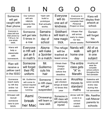Homeroom bingo! Bingo Card