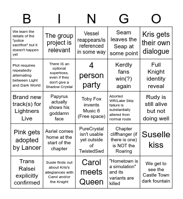 Deltarune chapter 6 bingo Card