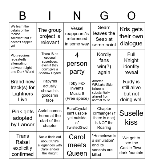 Deltarune chapter 6 bingo Card